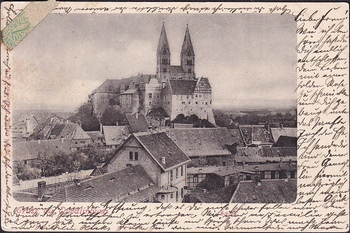 AK Gruss aus Quedlinburg, Schloss, gelaufen 1900