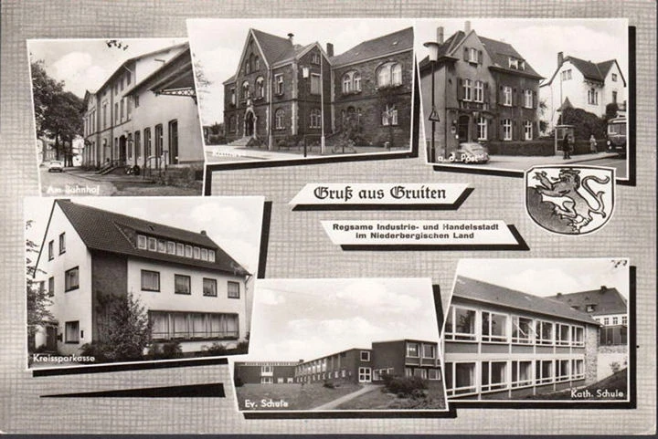 AK Gruiten, Rathaus, Am Bahnhof, Sparkasse, Post, gelaufen 1973