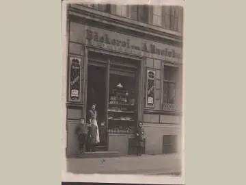 AK Berlin Tempelhorf, Bäckerei A. Rusicke, Manteuffelstraße 129, Foto AK, gelaufen 1909