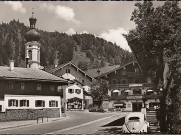 AK Reit im Winkl, Dorfplatz, Verkehrsamt, VW Käfer, gelaufen 1962