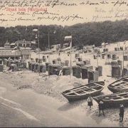 AK Göhren, Strand beim Familienbad, Ruderboote, Strandkörbe, gelaufen 1911