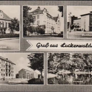 AK Luckenwalde, Bahnhof, Stadttheater, Schule, Goethestraße, gelaufen 1983