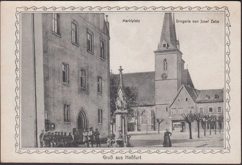 AK Hassfurt, Marktplatz, Drogerie von Josef Zehe, ungelaufen