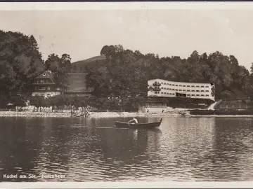 AK Kochel am See, Ferienheim, Strand, Ruderboot, gelaufen 1931