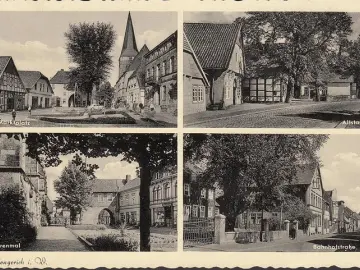 AK Lengerich, Ehrenmal, Bahnhofstraße, Marktplatz, Altstadt, ungelaufen