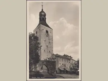 AK Regen, Kirchplatz, Kriegerdenkmal, Papierhaus Hesse, gelaufen 1938