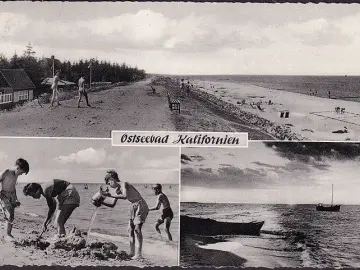 AK Kalifornien, Ostseebad, Deich, Strandgäste, Strand, gelaufen 1956