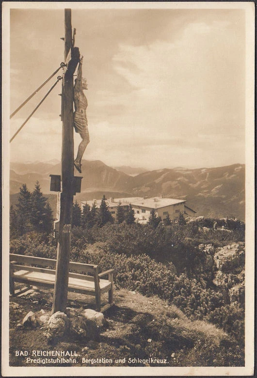 AK Bad Reichenhall, Predigtstuhlbahn, Bergstation und Schlegerlkreuz, ungelaufen