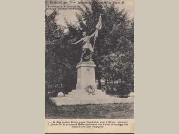 AK Saarbrücken, Denkmal des 70. Inganterie Regiments im Ehrental, gelaufen 1916