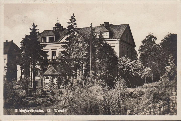 AK St. Wendel, Hildegardisheim, Bahnpost, gelaufen 1937