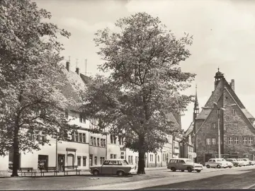 AK Sangerhausen, Marktplatz, Kirche, Autos, gelaufen 1974