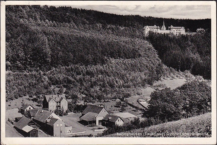 AK Beringhausen, Gutshof und Heilstätte, Gasthof Friedlinghausen, gelaufen 1955