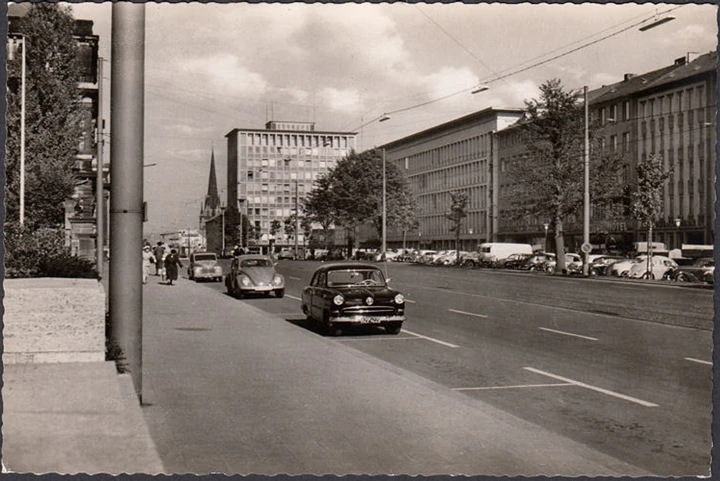 AK Kassel, Ständeplatz, VW Käfer, ungelaufen-datiert 1958