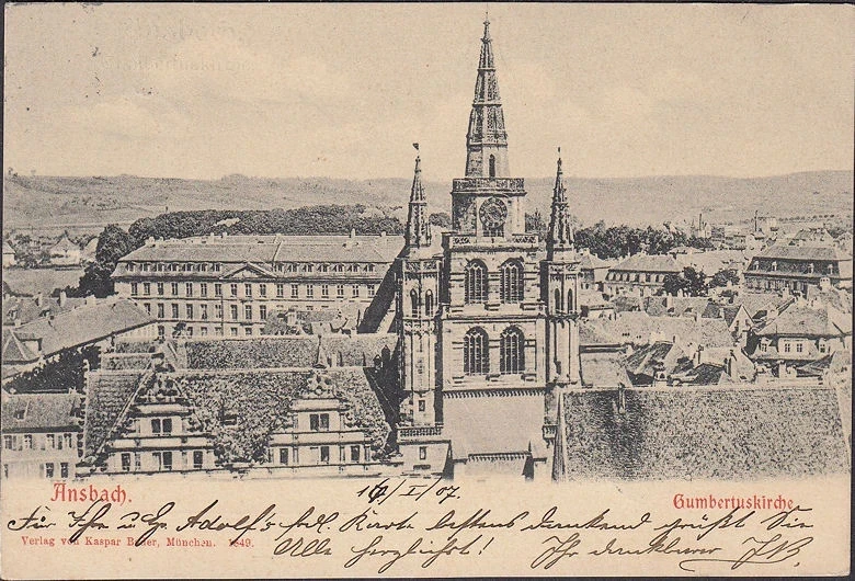 AK Ansbach, Gumbertuskirche, gelaufen 1907