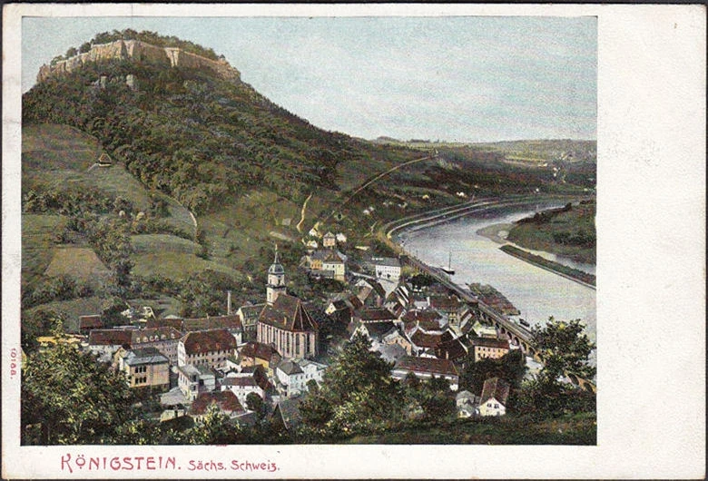 AK Königstein, Stadtansicht, Pfaffenstein, gelaufen 1906