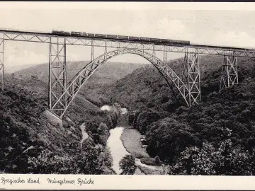 AK Solingen, Müngstener Brücke, Eisenbahn, gelaufen 1957