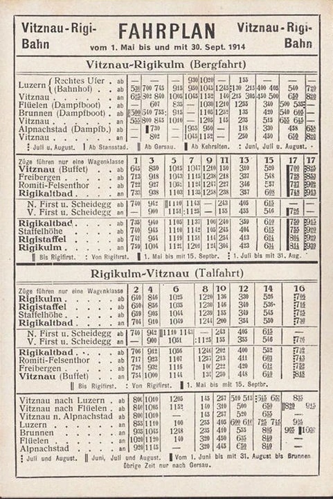 AK Rigi, Vitzgau Rigi Bahn, Rigi Scheidegg Bahn, Fahrplan, Ausflugsziele, Klappkarte, ungelaufen