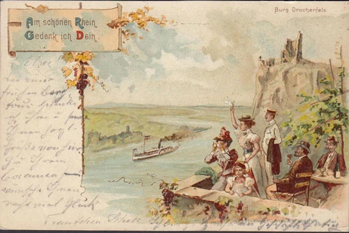 AK Burg Drachenfels, Am schönen Rhein, Gedenk ich Dein, Litho, gelaufen 1898