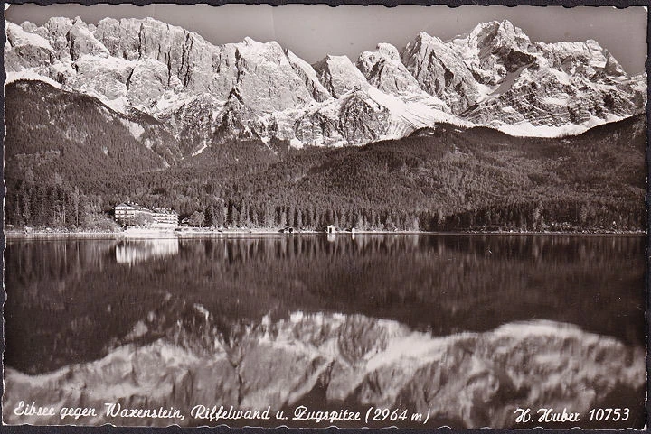 AK Eibsee gegen Waxenstein, Riffelwand und Zugspitze, ungelaufen