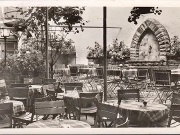 AK Königswinter, Garten Cafe und Conditorei Karl Dix, gelaufen 1959