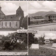 AK Siersburg, Kirche, Zeltplatz, Teilansicht, gelaufen