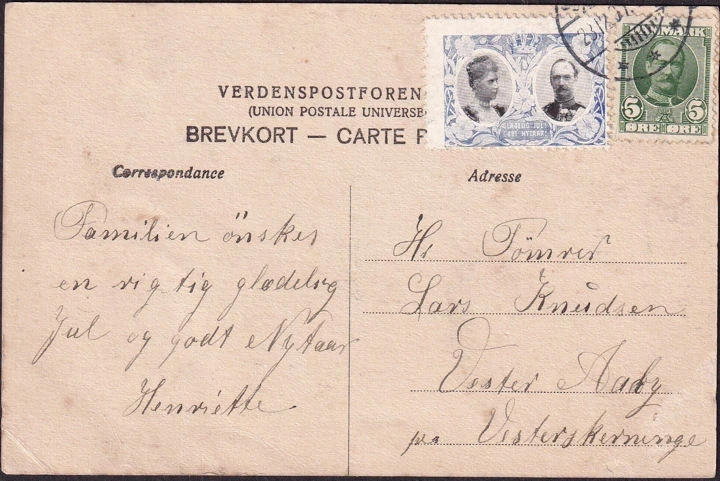 AK Vester Skerninge, Verschneite Straße, Pferdeschlitten, Julmarke Friedrich VIII, Louise van Zweden, gelaufen 1907