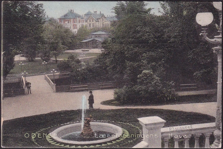 AK Odense, Garten des Lesevereins, gelaufen 1909