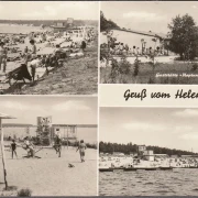 AK Brieskow Finkenheerd, Helenesee, Gaststätte Neptun, Strand, Badegäste, gelaufen