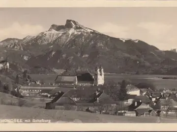 AK Mondsee mit Schafberg, gelaufen 1949