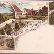 AK Gruss aus Inzigkofen, Kloster, Grotte, Kapelle, Teufelsbrücke, Litho, ungelaufen