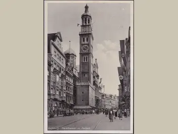 AK Augsburg, Karolinenstraße, HK Beflaggung, gelaufen 1939