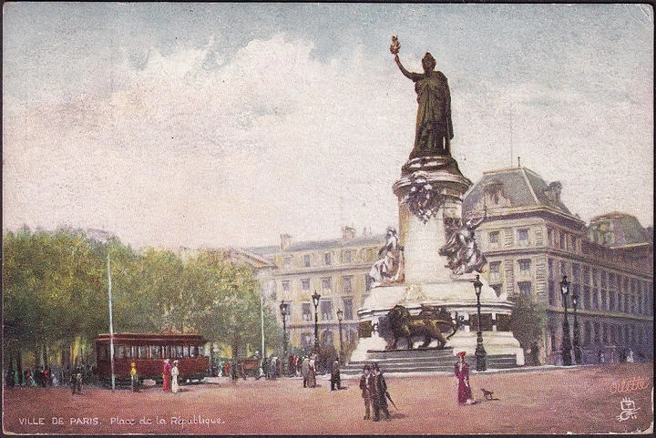 CPA Paris, Ville de Paris, Place de la Republique, Tram, Julemaerke Sanatoriet, 190?