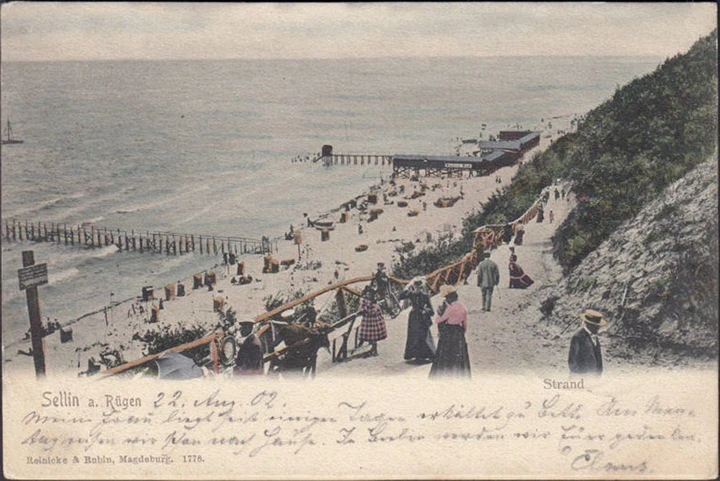 AK Sellin, Strand, Strandkörbe, gelaufen 1902