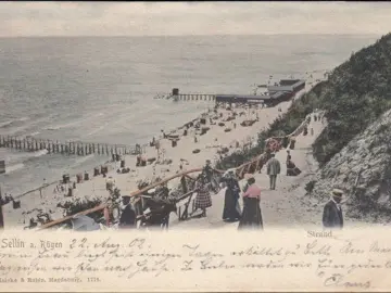 AK Sellin, Strand, Strandkörbe, gelaufen 1902