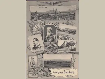 AK Gruss aus Bamberg, Infanterie Kaserne, Ernst Ludwig, Parademarsch, gelaufen 1909
