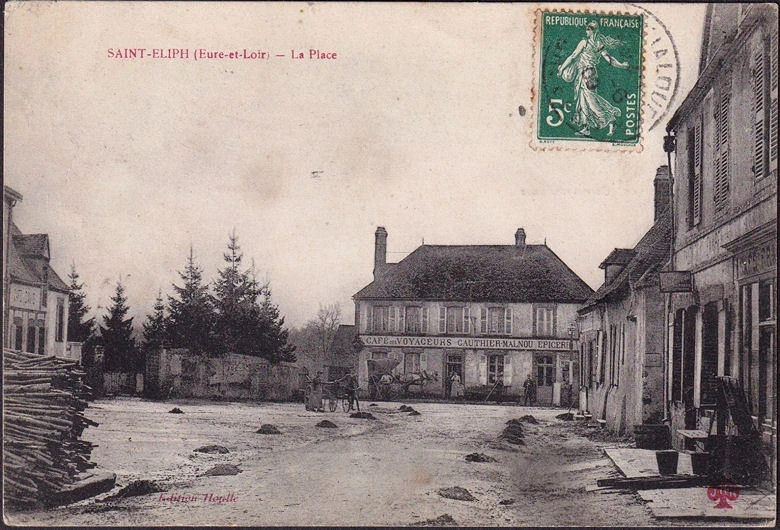 CPA Saint Eliph, La Place, Cafe des Voyageurs, Gauthier Malnou, circular 1909