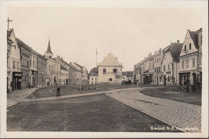 AK Gmünd, Hauptplatz, Apotheke, Tabak, Trafik Shell, gelaufen 1929