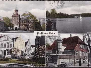 AK Eutin, Voss Haus, Schloss, Marktplatz, Am See, gelaufen 1958