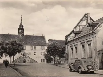 AK Wanzleben, Rathaus, Friseur, Auto, ungelaufen