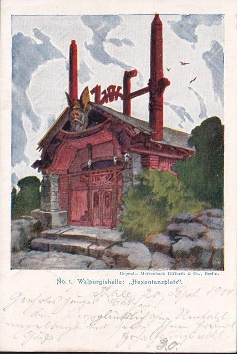 AK Thale, Walpurgishalle, Hexentanzplatz, gelaufen 1901