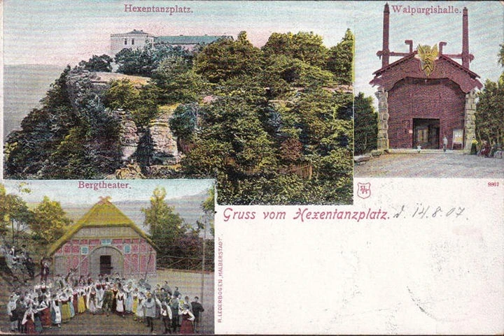 AK Thale, Gruss vom Hexentanzplatz, Bergtheater, Walpurgishalle, gelaufen 1907