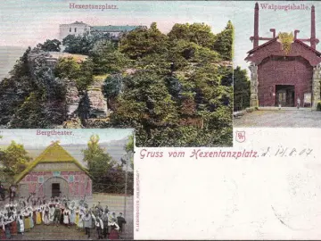 AK Thale, Gruss vom Hexentanzplatz, Bergtheater, Walpurgishalle, gelaufen 1907