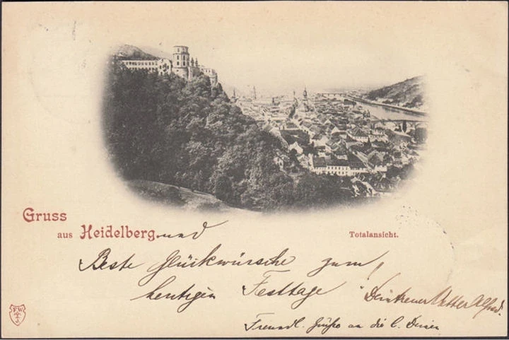 AK Gruss aus Heidelberg, Totalansicht, gelaufen 1897