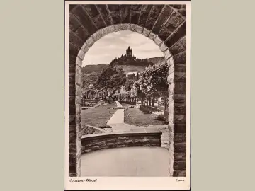 AK Cochem, Teilansicht mit Burg, gelaufen 1955