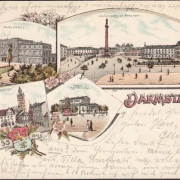 AK Gruss aus Darmstadt, Palais, Louisenplatz, Marktplatz, Theater, Litho, gelaufen 1898