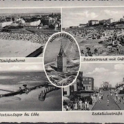 AK Wangerooge, Zedeliusstraße, Fliegeraufnahme, Westanleger, Strand, gelaufen 1957