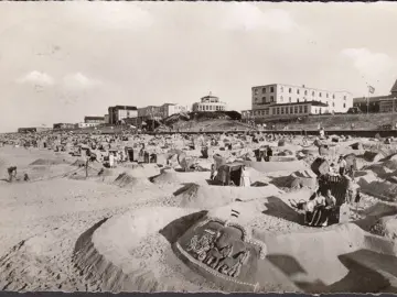 AK Wangerooge, Strand, Strandkörbe, gelaufen 1958