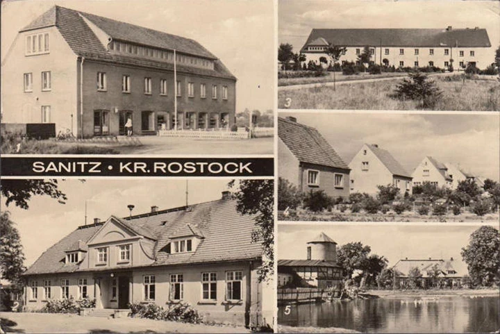 AK Sanitz, Landwarenhaus, Oberschule, Internat, Rostocker Straße, gelaufen 1971