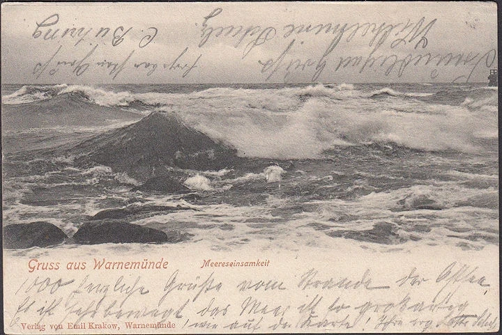 AK Gruss aus Warnemünde, Meereseinsamkeit, gelaufen 1903