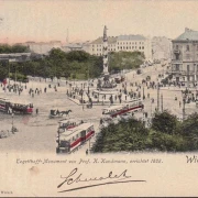 AK Wien, Praterstern, Tegetthoff Monument, Straßenbahnen, gelaufen 1905